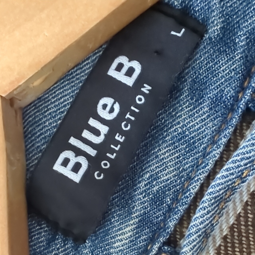BLUE B COLLECTION I Boutique Denim & Plaid Flannel Contrast Jean Jacket, L - Picture 6 of 15